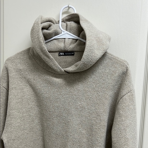 Zara Beige Wool Blend Hooded Sweatshirt | Size S - Picture 3 of 8